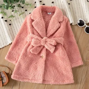 Toddler Girl Solid Color Lapel Collar Fleece Coat #831279