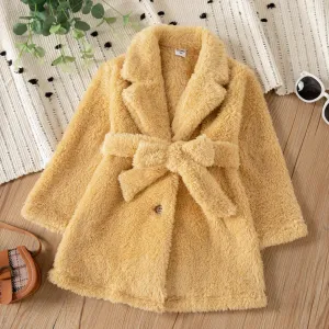Toddler Girl Solid Color Lapel Collar Fleece Coat #831284
