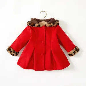 Toddler Girl Sweet Fleece Splice Hooded Red Coat #994189