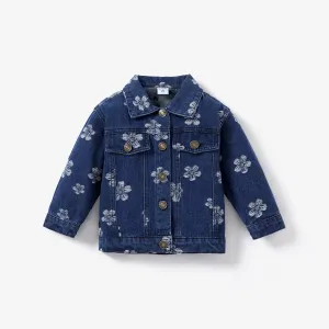 Toddler Girl Sweet Floral Pattern Denim Jacket #1068200