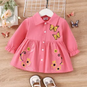 100% Cotton Baby Girl Butterfly Graphic Floral Embroidered Button Up Coat #1053336