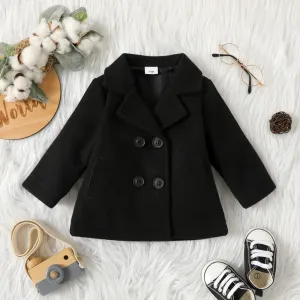 Baby Boy/Girl Solid Lapel Double Breasted Long-sleeve Wool Blend Coat #195697