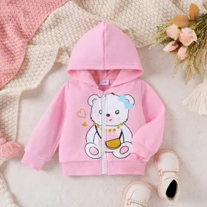 Baby Girl  Childlike  Animal Pattern Bear Hooded jacket #1068569