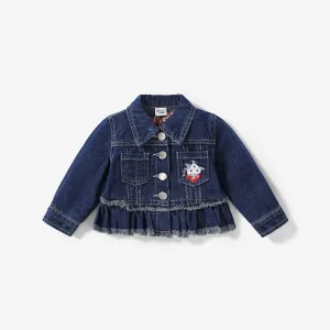 Baby Girl Childlike Fruit Embroidery  Lapel Denim Jacket #1169972