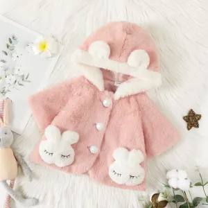 Baby Girl Rabbit Ear Hooded Half-sleeve Thermal Fuzzy Coat #816071