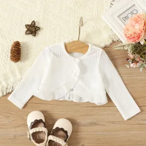 Baby Girl Solid Rib Knit Ruffle Trim Long-sleeve Cardigan #210907