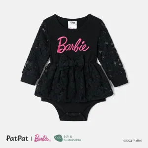 Barbie Sibling Matching Letter Embroidered Guipure Lace Panel Long-sleeve Skirt Set and Bodysuit Dress #1053726
