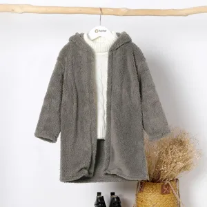 Kid Boy/Kid Girl Solid Color Hooded Fuzzy Coat Jacket #1089161