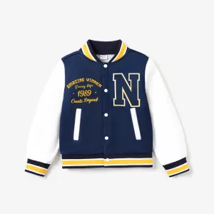 Kid Boy Preppy style Letter Colorblock design Sporty Jacket/Coat #1161972