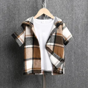 Kid Boy Regular Fit Hooded Grid/Houndstooth Short Sleeve Top and Shirt Set #1331584