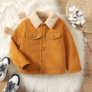 Kid boy Solid Color Lapel corduroy and faux lamb wool composite Coat & Jacket #1074806