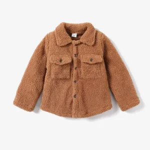 Kid Boy Stylish Casual Solid Color Cozy Fuzzy Coat #1164987