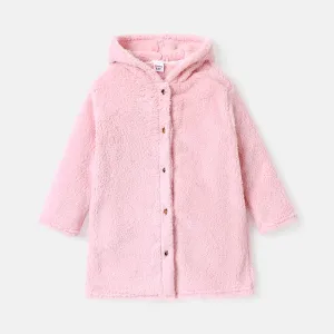Kid Girl/Boy Solid Color Fluffy Fleece Hooded Coat #776678