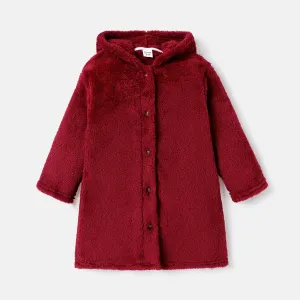 Kid Girl/Boy Solid Color Fluffy Fleece Hooded Coat #776688