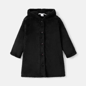 Kid Girl/Boy Solid Color Fluffy Fleece Hooded Coat #776699