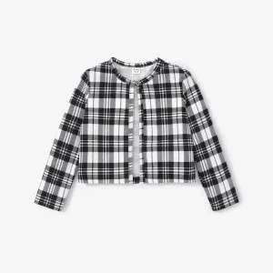 Kid Girl  Button Detail Houndstooth Jacket #1091641