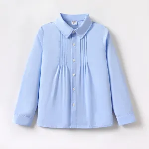 Kid Girl School Uniform Buttons Front Long-sleeve Shirt #1048583
