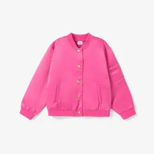 Kid Girl Solid Color Button Design Avant-garde Jacket #1206428