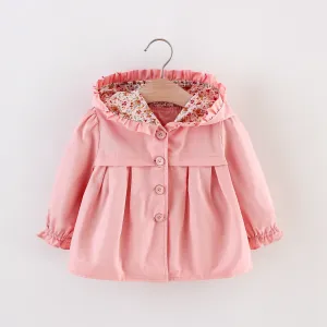 Solid Floral Print Long-sleeve Baby Hooded Jacket #190989