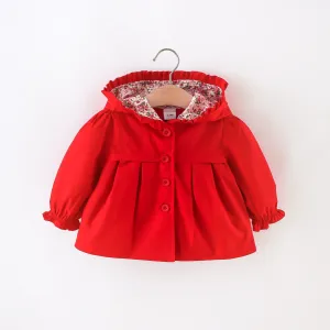 Solid Floral Print Long-sleeve Baby Hooded Jacket #190994