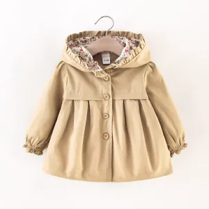 Solid Floral Print Long-sleeve Baby Hooded Jacket #191009