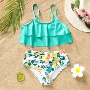 2pcs Kid Girl Floral Print Ruffled Swimsuit #927814