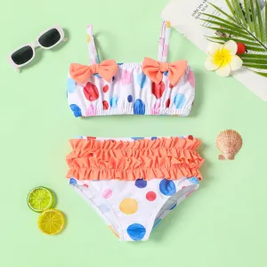 2pcs Toddler Girl Polka dots Bowknot Design Ruffled Swimsuit #871885