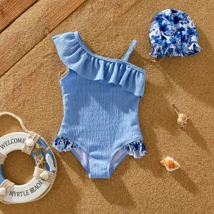 2pcs Toddler Girl Solid Color Sweet Ruffle Swimsuit #1322575