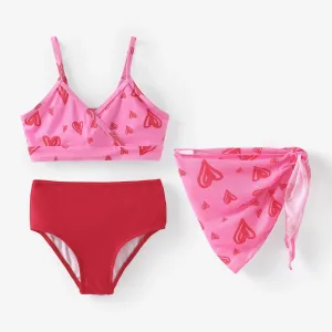 3pcs Kid Girl Heart-shaped Print Swimsuits Set #1328173