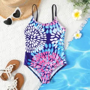Kid Girl Floral Geo Print Onepiece Swimsuit #915048