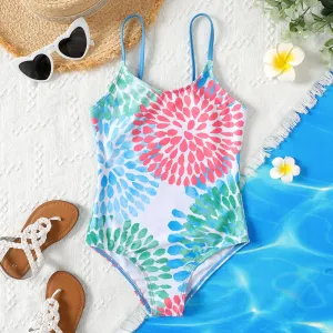 Kid Girl Floral Geo Print Onepiece Swimsuit #915061