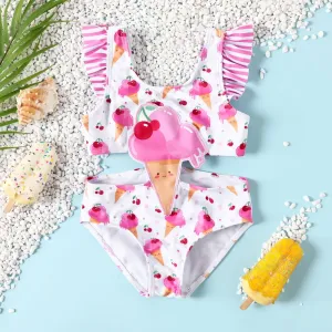 Toddler Girl Ice Cream Pattern One Piece Swimsuit #920951
