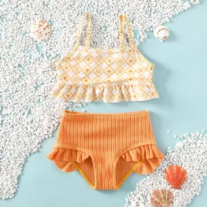 Toddler Girl Sweet Geometric Pattern Swimsuit Set with Ruffle Edge #1332442