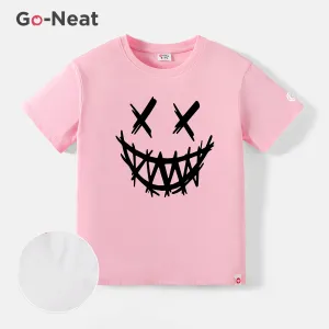 [4Y-14Y] Go-Neat Water Repellent and Stain Resistant Kid Boy Face Graphic Print Short-sleeve White Tee #206305