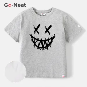 [4Y-14Y] Go-Neat Water Repellent and Stain Resistant Kid Boy Face Graphic Print Short-sleeve White Tee #206315