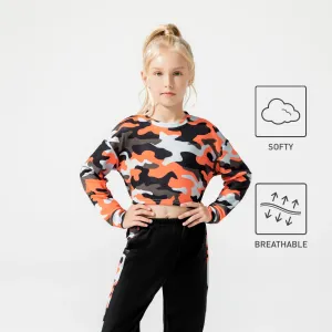 Activewear Kid Girl Camouflage Print Crop Pullover Sweatshirt #831508
