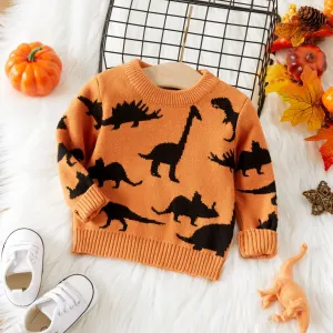 Baby Boy Allover Dinosaur Graphic Knitted Pullover Sweater #215715
