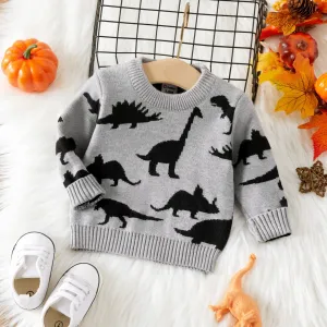 Baby Boy Allover Dinosaur Graphic Knitted Pullover Sweater #215719