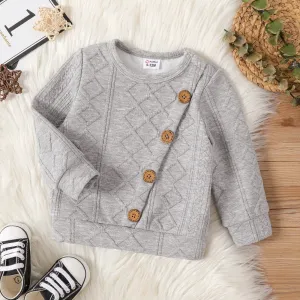 Baby Boy Button Front Solid Imitation Knitting Long-sleeve Pullover Sweatshirt #203829