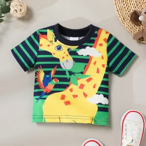 Baby Boy Childlike Style with Animal Pattern Giraffe Short Sleeve Tee #1324359
