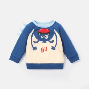 Baby Boy Cotton Animal Print Colorblock Raglan Sleeve Sweatshirt #234379