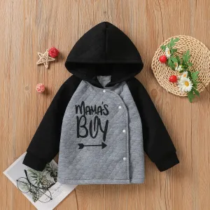 Baby Boy/Girl Letter Print Raglan Long-sleeve Hooded Quilted Top #829744