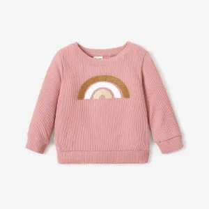 Baby Boy/Girl Rainbow Pattern Waffle Long-sleeve Pullover Sweatshirt #199684