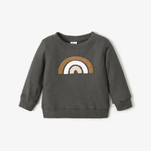 Baby Boy/Girl Rainbow Pattern Waffle Long-sleeve Pullover Sweatshirt #199688