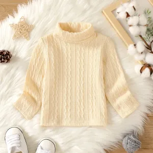 Baby Boy/Girl Solid Turtleneck Long-sleeve Cable Knit Pullover Sweater #984309
