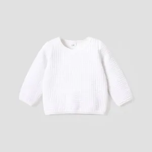 Baby Boy/Girl Solid Waffle Textured Long-sleeve Pullover Sweatshirt #784185