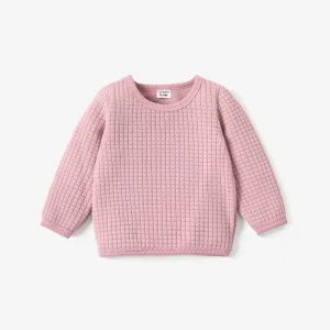 Baby Boy/Girl Solid Waffle Textured Long-sleeve Pullover Sweatshirt #784192