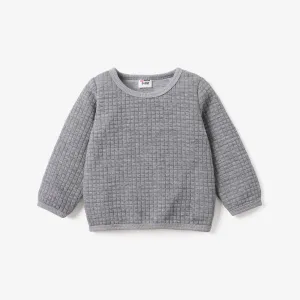 Baby Boy/Girl Solid Waffle Textured Long-sleeve Pullover Sweatshirt #784196