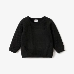 Baby Boy/Girl Solid Waffle Textured Long-sleeve Pullover Sweatshirt #784274