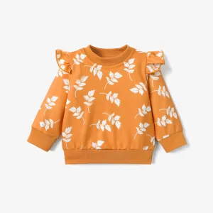 Baby Girl Allover Floral Print Ruffle Long-sleeve Sweatshirt #210817